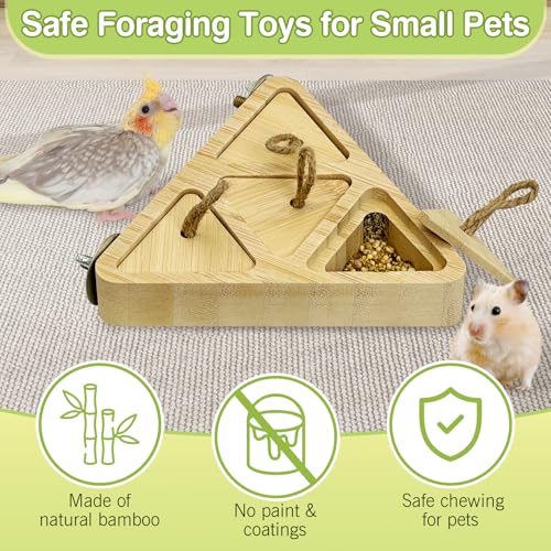 Fhiny Wooden Bird Foraging Toys, Interactive Parrot Puzzle Toys with Perches Stand for Cage Bird Chewing Toys Birdcage Accessories for Parakeets Cockatiels Parrots Love Birds Conures Finches