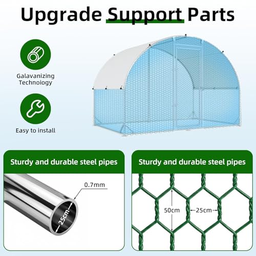 4ever2buy Metal Chicken Coop, 9.8x6.5 FT Walk-in Chicken Run Pen Poultry Cage, Water-Resistant & Anti-UV Cover, Large Chicken Coop for 6-8 Chickens - size: 77.4"L x 114.0"W x 76.0"H