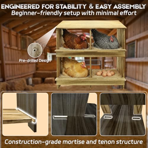 Wooden 4 Holes Chicken Nesting Boxes for Laying Eggs, Gold Standard Two-Tier Nest Box for Chickens, Farmhouse Series Laying Boxes for Hens, Ducks and Birds - color: Wooden 4-Hole