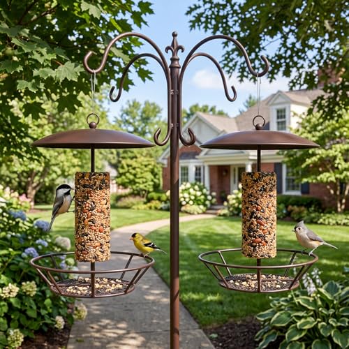 2 Pcs Cylinder Bird Feeder Outdoor Seed Cake Feeder Metal Suet Cake Holder Backyard Wild Birdfeeding Bird Feeders for Outdoors Garden(Brown) - color: Brown