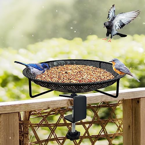 CQAIRIOU Premium Deck Railing Bird Feeder Tray for Balcony,11.8" Stainless Steel Large Platform Bird Feeder Mesh Seed Tray for Outside Wild Birds,Great Decoration for Garden Backyard - size: Deck Bird Feeder Tray