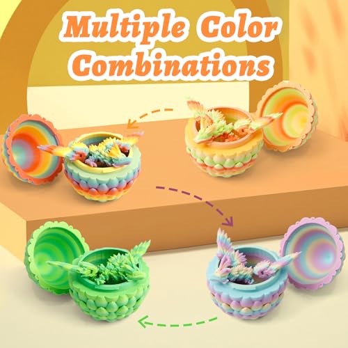 4 Pack 3D Printed Dragon Egg - Small Scale Egg with Winged Dragon Inside, Surprise 3D Printed Gift Toy, Desk Executive Pet, Figurine Decor - color: Rainbow Series