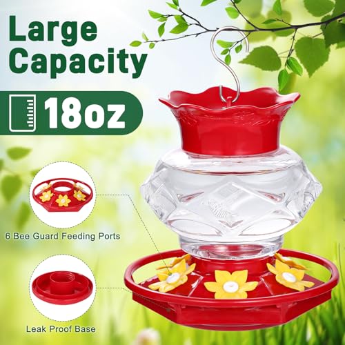 Fchstaer Plastic Hummingbird Feeders for Outdoors Hanging,1 Pack 18OZ Diamond Humming Bird Feeders with 6 Feeding Ports & Perch, Built-in Ant Moat, Gifts for Women, Durable Outside Garden Decor - color: Transparent-1PC