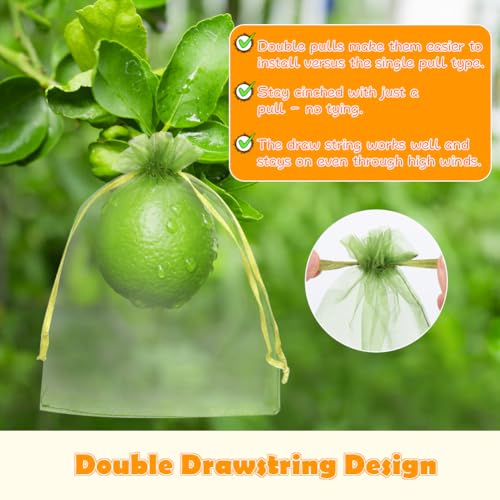 Shintop100Pcs Fruit Protection Bags, 5x7inch Green Strawberry Net Cover | Drawstring Mesh Bags, Fine Mesh Bird/Insect Barrier, Breathable Organza, Gentle on Delicate Stems, Fits Blueberries and Figs - size: 5x7 inch