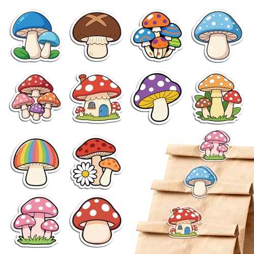 MAYJOYDIY 24Pcs 12 Styles Mushroom Plant Acrylic Chip Clips Colorful Mushroom Cluster Bag Sealer Sealing Closures Cute Daisiy House Pizza Bag Clips for Food Storage Airtight Seal Grip - style: Mushroom