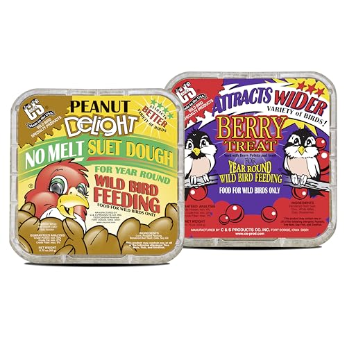 C&S Suet Variety Value Pack, Peanut Delight Dough & Berry Treat, Wild Bird Food, Year Round Source of Energy for Birds, 24 Pack