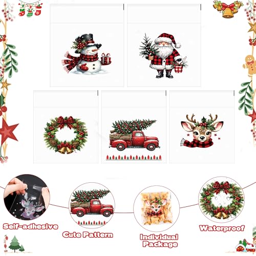 Self-Sealing Christmas Cellophane Cookie Bags - 4x4 Inch 100 PCS Plastic Self-Adhesive Xmas Santa Goodie Candy Treat Gifts Bags Bulk Pouches for Holiday Winter Party Favors Gift Wrapping, 5 Style - color: Christmas 100pcs