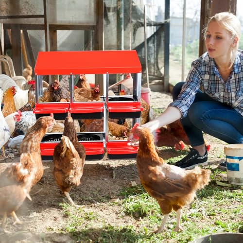 10 Compartment Chicken Nesting Box, Chicken Laying Box with Egg Collection, Roll Away Nesting Boxes - color: Red, size: 31.3"L x 20.5"W x 30.7"H