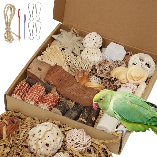 Bird Toys Parrot Natural Foraging Box Parakeet Toys DIY Hanging String for Cockatiels,Conures,Love Birds,and Other Small to Medium Birds Cage Accessories (Large) - size: Large