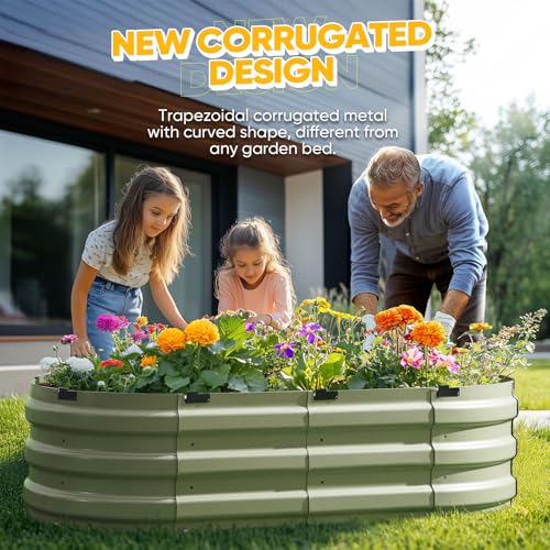 King Bird Raised Garden Bed Kit 10-Minute Assembly 47x24x12 in | Galvanized Planter Box Outdoor for Gardening, Vegetables, Flowers, Olive Green - color: Olive Green, size: 47X24X12 in