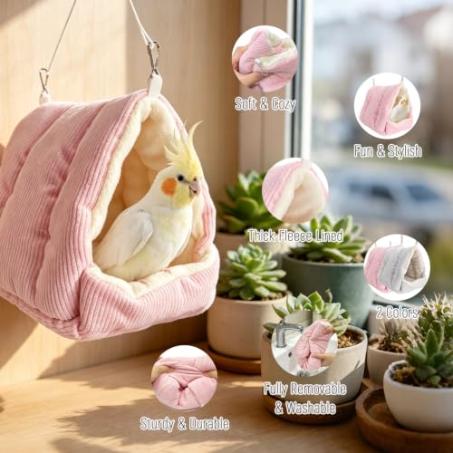 Bird Nest, Winter Warm Bird House and Bird Bed for Cage with Soft Plush Hanging Hammock & Hut Tent, Hideaway Sleeping Nest for Budgies, Parakeets, Cockatiels (Rose) - color: Rose