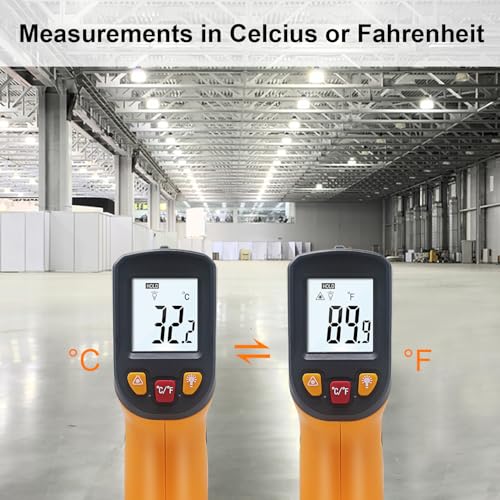 Ketotek Digital Infrared Thermometer Temperature Gun -58°F to 1112 °F(-50°C to 600°C) Handheld Non Contact IR Laser Thermometer KT600Y for Cooking Meat Refrigerator Pool Pizza Oven BBQ Food - color: Orange