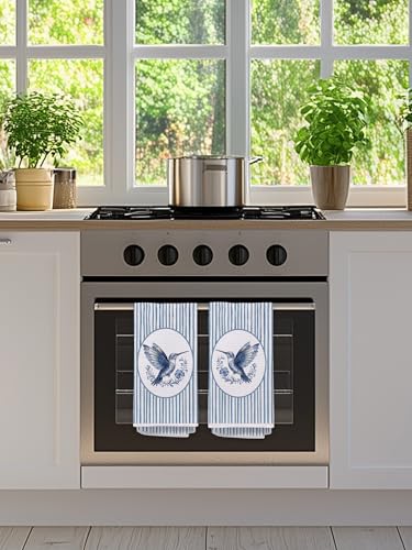 Blue and White Chinoiserie Hummingbird Kitchen Towels Set of 2, Hummingbird Gifts Hand Towels for Bathroom Kitchen, Grandmillennial Spring Bird Decorative Dish Tea Towel Dishcloth662 - color: Hcolor013