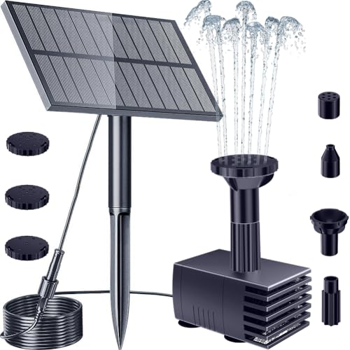Biling Upgraded Solar Fountain Pump Kit with Ground Stake for Bird Bath | Adjustable Solar Panel, Brushless Low-Consumption Motor, 4 Spray Nozzles, ECO Solar Power for Garden Fish Tank - size: 1.5W