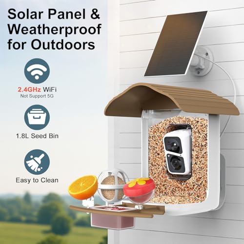birdsnap® PAV Bird Feeder with Camera Solar Powered 2K Live Video 64GB Card | AI Bird Species Identification, Instant Arrival Alerts, IP65 Waterproof, Wild Bird Feeders for Outdoors, Gift for Bird Lovers - color: Light Brown