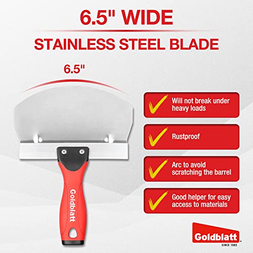 Goldblatt 2 Pieces Bucket Scoop for Drywall, Plaster - Stainless Steel Bucket Scoop - 6.5 Inch Curved Contoured Blade, Upgrade Rustproof Scraper Tools with Soft-Grip Handle for Paint, Mortar | Curved blade design, rust resistant steel, soft grip handle, d