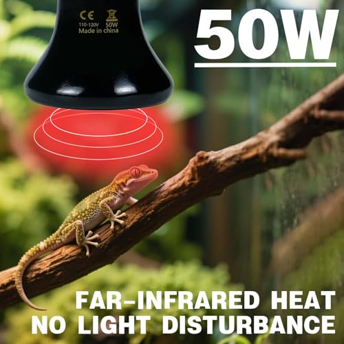 50W Reptile Heat Lamp(2-Pack) Ceramic Heat Emitter- Non-Light Emitting, 24/7 Safe Heating for Terrariums, Brooders & Incubators-Turtle Lizard Bearded Dragon Snake Small Pets E26 - size: 50 Watts