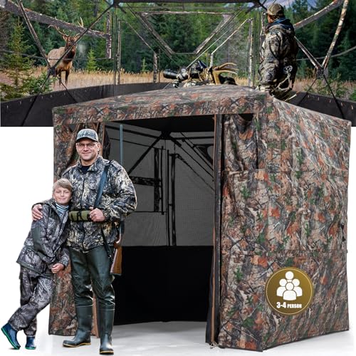 Hunting Blind 270 Degree See Through Ground Blind - 2-3 & 3-4 Person Pop Up Deer Blind for Hunting with Carrying Bag - 300D Reinforced Portable Durable Blind for Turkey and Deer - size: 3-4 Person