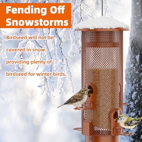 Metal Squirrel Proof Bird Feeder,Bird Feeders for Outdoors,Weight Activated Squirrel Proof Wild Bird Feeders with Finch Cardinal Chickadee,Large Capacity,Weatherproof and Durable,Reddish Brown - size: 2.0 lb