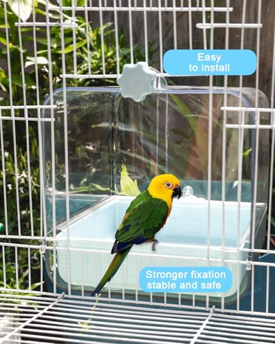 Hanging Bird Bath for Cage, 3 in 1 Multifunction Bird Bath/Bowl/House, Bird Cage Accessories Suitable for Small to Medium Birds Parakeet, African Grey, Conure, Cockatiel(6.8X6.8X6.8 inch Turquoise) - color: Turquoise