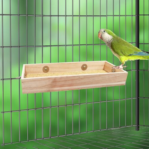Bird Feeding Cups, Natural Wooden Parrot Perch Stand, Birds Food Dish, Parakeets Feeder Bowl, Cage Accessories for Small Animals Rat Hamster Guinea Pig Chinchillas Budgies Cockatiels Love Birds - size: 11.8 × 5.9 Inch