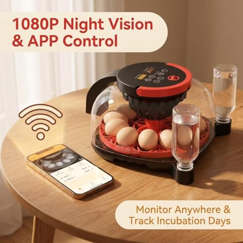 Incubators for Hatching Eggs with 1080P HD Night Vision Camera - Automatic Egg Turning & Humidity Control, 360° Visibility Incubators for Hatching Eggs, Compatible with Chicken, Duck, Quail, Pigeon.
