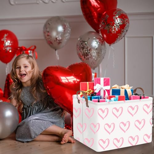 Collapsible Nursery Laundry Basket - Waterproof, Pink Heart Room Decor for Home - color: Pink