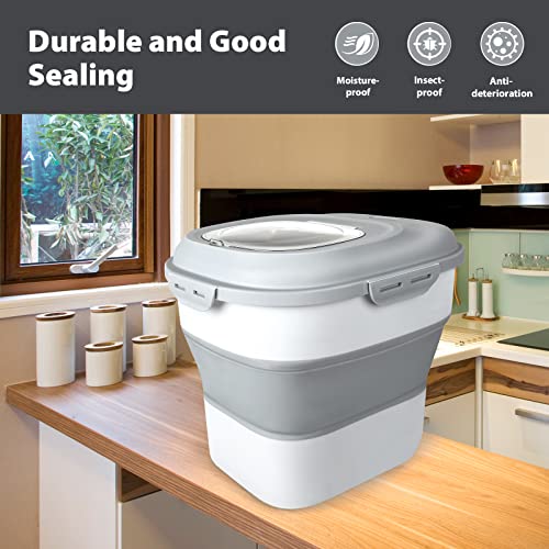 Viretec Cereal Rice Storage Containers, 20 to 50Lbs Collapsible Dry Food Dispenser Bins with Airtight Flip Lid Rolling Wheel, Kitchen Pantry to Store Sugar Flour, Dog Pet Cat Food Holder Container - color: White