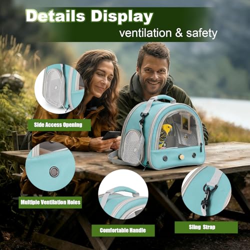 Portable Parrot Travel Cage Carrier with Small Swing Toy&Cage Colorful Toys Set Small Bird Parakeet Bag with Standing Perch Bird Carry Transport Bag (Green, Carrier/Mirror) - color: Green, size: 1.0"L x 1.0"W x 1.0"H