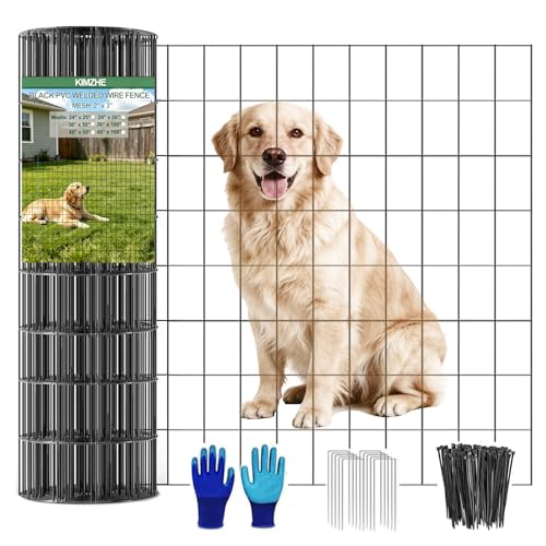 Welded Wire Fence 24inch x 50ft, 2inch x 3inch Black Chicken Wire Fencing, 16Gauge PVC Coated Garden Wire Fence Rolls, Anti-Rust Metal Fencing for Yard Plant Protection Poultry Netting - size: 2ft x 50ft