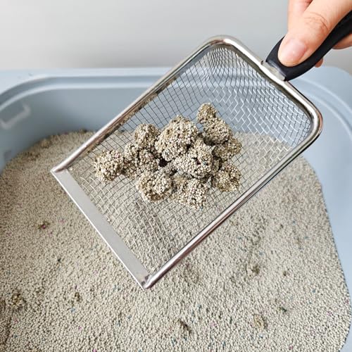 2 Packs Litter Scoop Stainless Steel Mesh Poop Scooper,Metal Litter Box Pooper Scoop Shovel with 2.0mm & 3.8mm Mesh for Dog,Cat,Rabbit,Hamster, Reptile, Sand and Litter Poop Sifter