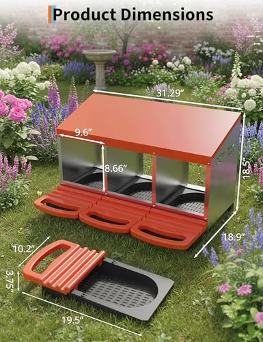 GarveeLife Chicken Nesting Box 3 Hole, Galvanized Steel Nest with Roll Away Egg Collection & Swing Perch, Easy-Clean Laying Box for Hens, Heavy Duty Design for Chicken Coop - color: Orange, size: 3 holes