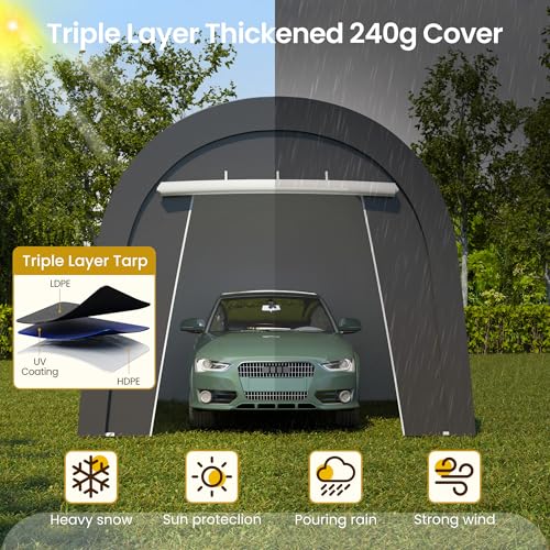 10' x 15' Portable Garage with 6 Heavy Duty Ground Stakes, Car Port | Carport 4 Cloth Bags & 2 Roll Up Doors, All-Weather Car Shelter for UV & Rain, Car Port Canopy Tent for Trucks, Garden, Tools