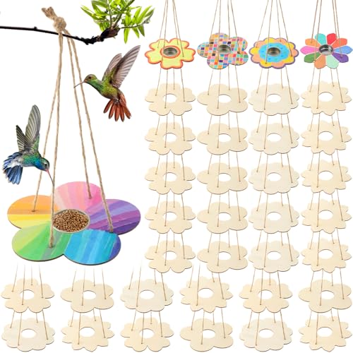 DoubleFill 24 Pack Bird Feeder Craft Kits for Kids Ages 3-8 Bird Feeder Craft Kits with Stainless Steel Bowls DIY Kids Crafts Wooden Art Painting Outdoor Bulk Toys for Children VBS Crafts