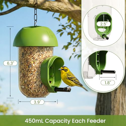 ‌LONA 2 Pack Tube Bird Feeders, Weatherproof Design with 1 Feeding Port | Easy-fill Top Design, 2 Ways for Hanging, Suits Mixed Seeds, Squirrel-Proof Bird Feeder for Backyard/ Garden/ Patio, Green - size: 1 Port ×2