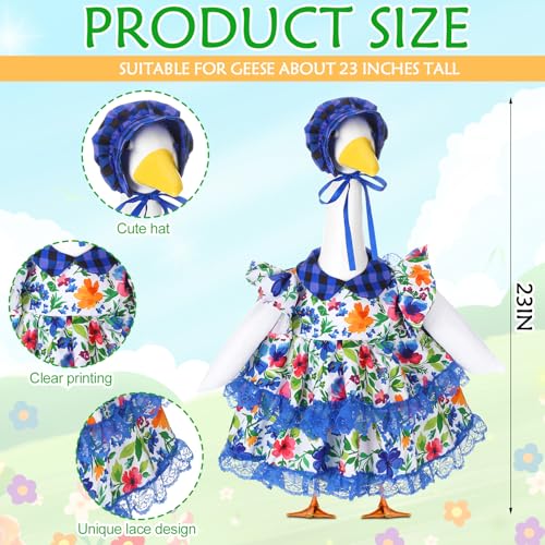 Abbylike Summer Porch Goose Outfits Flower Lolita Dress with Hat Floral Lawn Goose Clothes Fits Large 23'' Cement Statue for Summer Outdoor Garden Yard Patio Pathway Art Decorations - style: Vivid Spring