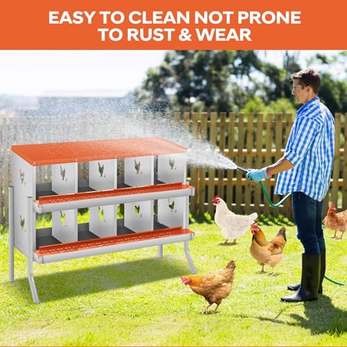 Garvee Chicken Nesting Box, 8 Compartments Nesting Box for Chickens, Galvanized Steel Chicken Laying Box for Easy Egg Collection, Wall Mounting - color: Orange | 8 Compartments+legs