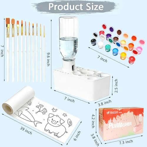 Paint Brush Cleaner Tool,Painting Running Water Circulation Art Supplies,with Brushes,Colors Paint,Watercolor Paper,Paint Station Creative Gift for Kids Girls Adult Artist Beginners (White) - color: White