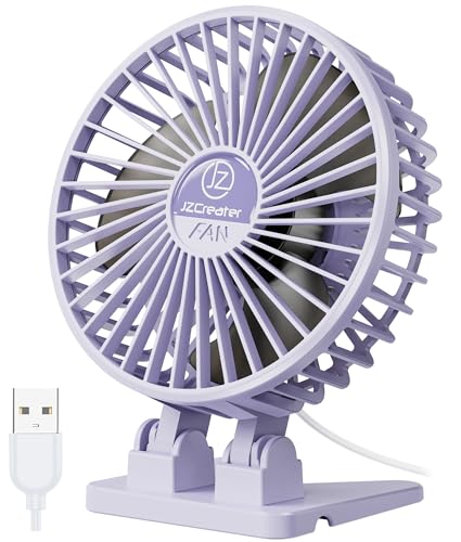 JZCreater USB Desk Fan, Mini Fan Portable, 3 Speeds Desktop Table Cooling Fan, Plug in Power Fan, Rotation Strong Wind, Quiet Personal Small Fan for Home Desktop Office Travel Bedroom, Purple - color: Purple