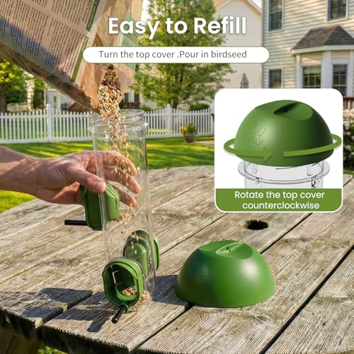 ‌LONA 2 Pack Tube Bird Feeders, Weatherproof Design with 3 Feeding Ports | Easy-fill Top Design, 2 Ways for Hanging, Suits Mixed Seeds, Squirrel-Proof Bird Feeder for Backyard/ Garden/ Patio, Green - size: 3 Ports ×2