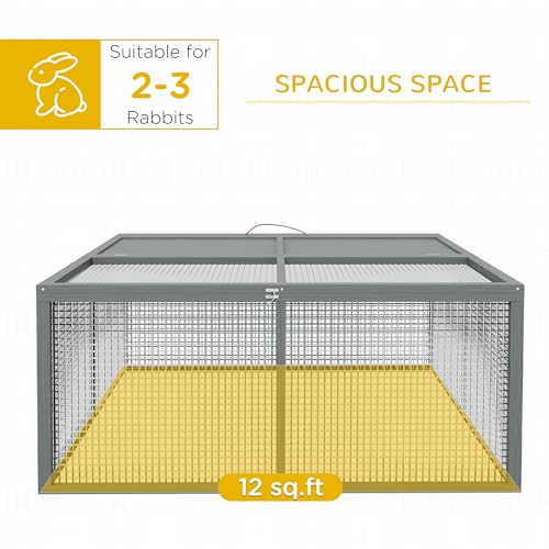 PawHut Rabbit Hutch Outside Bunny Hutch 2-3 Rabbits Openable Top Gray | Wooden Bunny Cage, Small Animals, Guinea Pig Cage, Small Chicken Coop, Garden Use