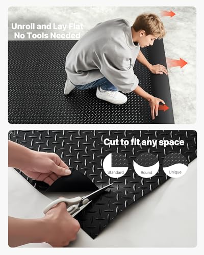 VEVOR Garage Floor Roll, 4 x 20 ft Garage Flooring Mat, 3 mm Thickened Rubber Diamond Plate Floor Protector Mat, Non-Slip, Wear-Resist, Waterproof, Easy to Clean for Warehouse, Gyms,Trailer, Black - size: 4 ft x 20 ft