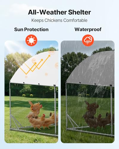 VEVOR Large Metal Chicken Coop, 9 x 25 x 6.6 ft, Walk-in Chicken Run House with Waterproof Cover & Sturdy Frame, Dome Roof Poultry Cage Duck Pen for Rabbit Hen Goose Outdoor Backyard Farm Use - size: 299.2"L x 106.3"W x 78.7"H