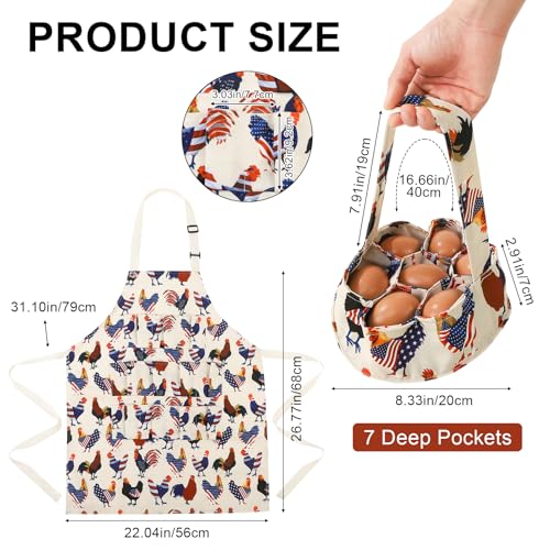 Egg Collecting Apron and Basket, 12 Pouches Chicken Egg Apron, 7 Pouches Chicken Eggs Basket, Collector Chicken Eggs - color: Flag Chicken, Full-body