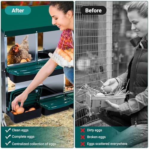 GarveeLife Chicken Nesting Box, 10 Compartments Nesting Boxes for Chickens, Chicken Laying Boxes with Metal Leg, Roll Away Nesting Box for Chickens Laying Egg to Protect Eggs, Green - color: green, size: 50.7"L x 20.5"W x 37.4"H
