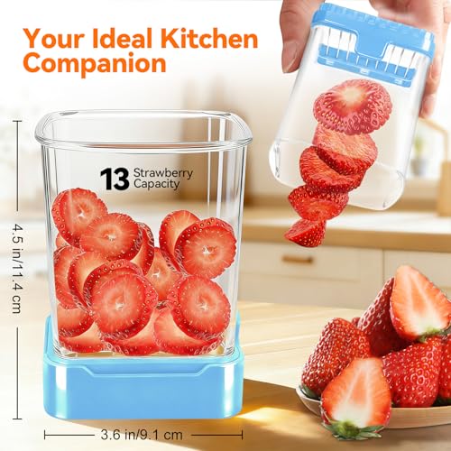 Fruit Slicer Cup for Strawberry, Banana, Hard-Boiled Egg - Detachable Cutter with Push Plate - Rapid & Safe Slicing Kitchen Gadget for Quick Meal Prep (Blue) - color: Blue