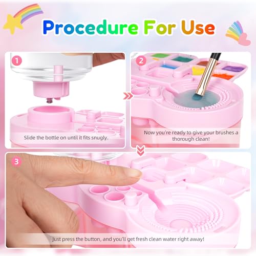 Paint Brush Cleaner Tool - Brush Washer Painting Station, Paintbrush Cleaners Water Dispenser Circulation, Art Acrylic Cleaning Watercolor Rinser for Kids Adult Artist - style: New Pink