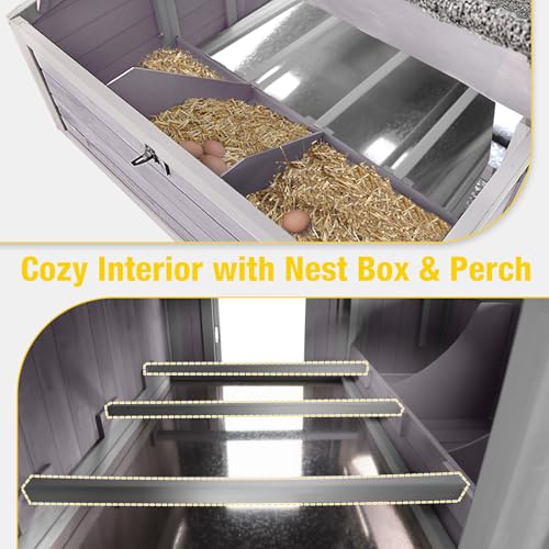 Extra Large Chicken Coop for 4-6 Hens, Mobile Hen House with 8.1" All-Terrain Wheels, Outdoor Poultry Cage with Strong Iron Frame, 3 Nesting Boxes & 3 Perches for Easy Backyard Farm - color: Grey, size: 37.6"L x 48.6"W x 51.2"H