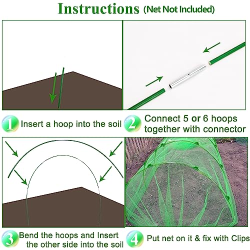 60Pcs Greenhouse Hoops Grow Tunnel Wide, 8FT Rust-Free Fiberglass Support Garden Hoops Kit for Raised Beds Plant Cloth Row Cover Netting-DIY Plant Support Garden Hoop for Netting-40Pcs Clips - style: 60 PCS