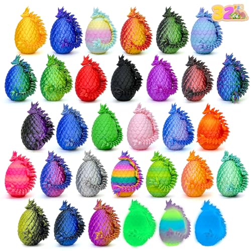 32pcs 3D Printed Dragon Eggs, 3D Dragon Eggs with Dragon Inside,Prefilled Easter Dragon Egg with Articulated Dragon Toy,for Easter Basket Stuffers Party,Desktop Decoration (32pcs) - color: 32pcs